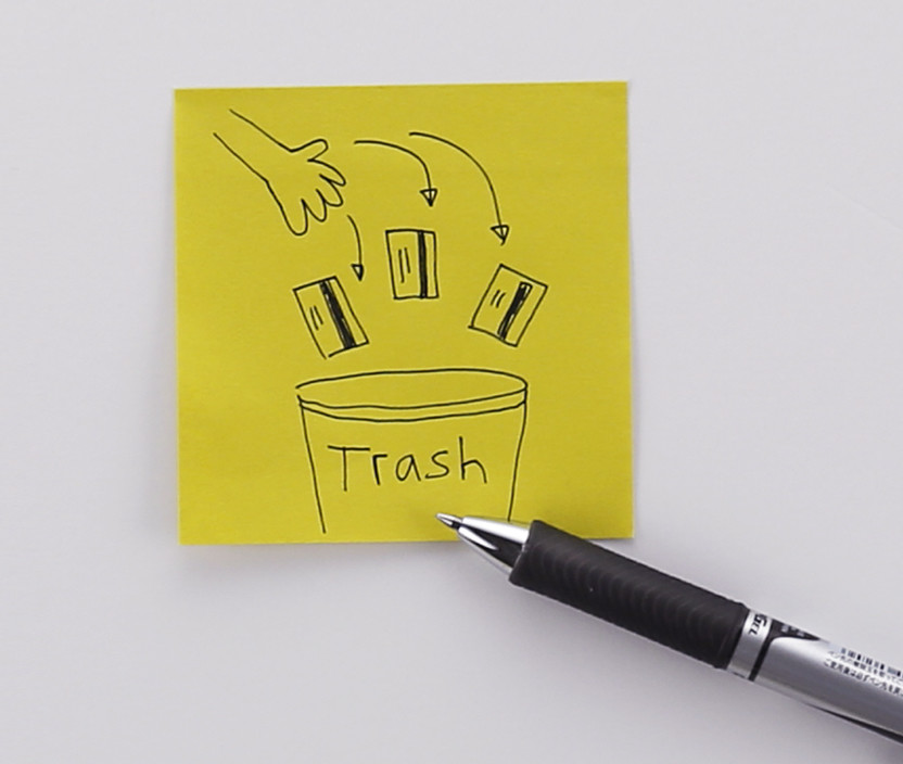 Sketch of credit cards being thrown in the trash