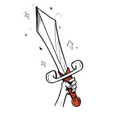 Animated sketch of a hand holding a sword