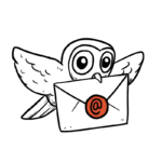 Animated sketch of an owl flying with a piece of mail