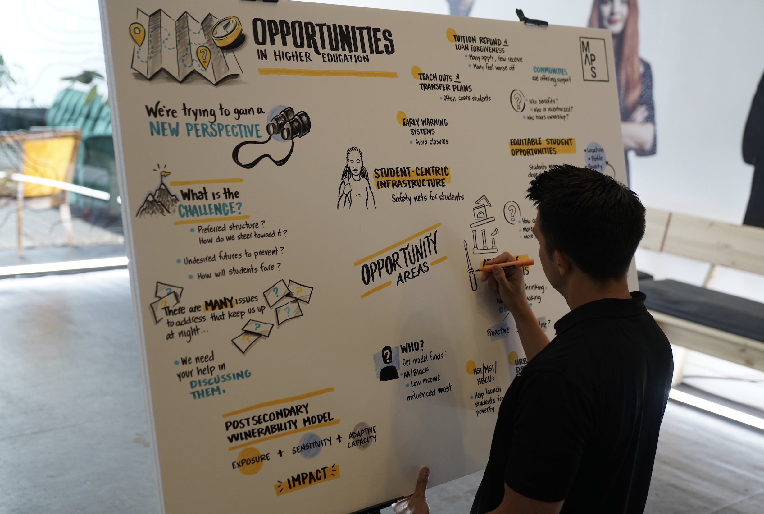visual note taking artist creating graphic recording deliverable at in-person event