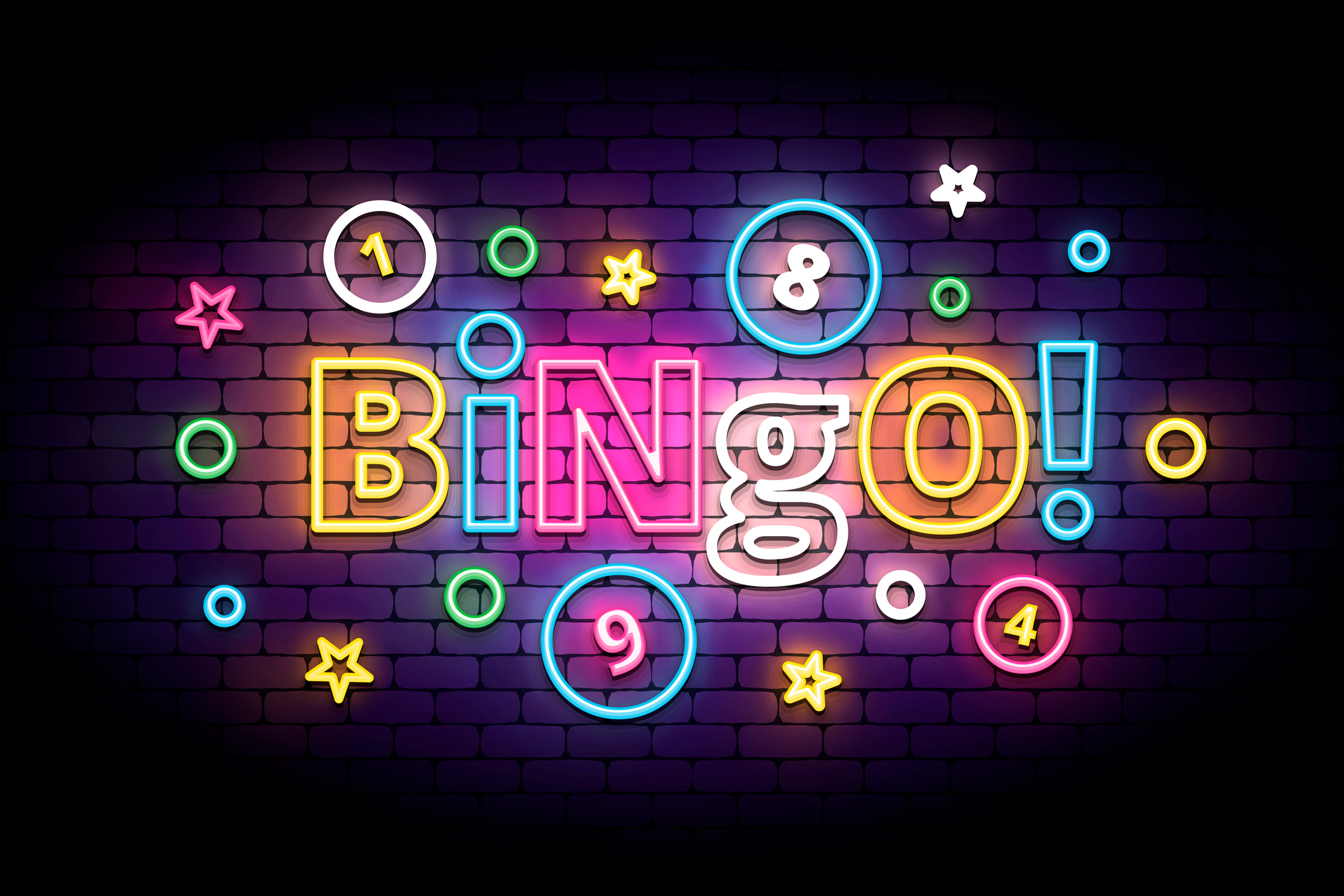 Bingo neon sign symbolizing team building activity for a conference call 