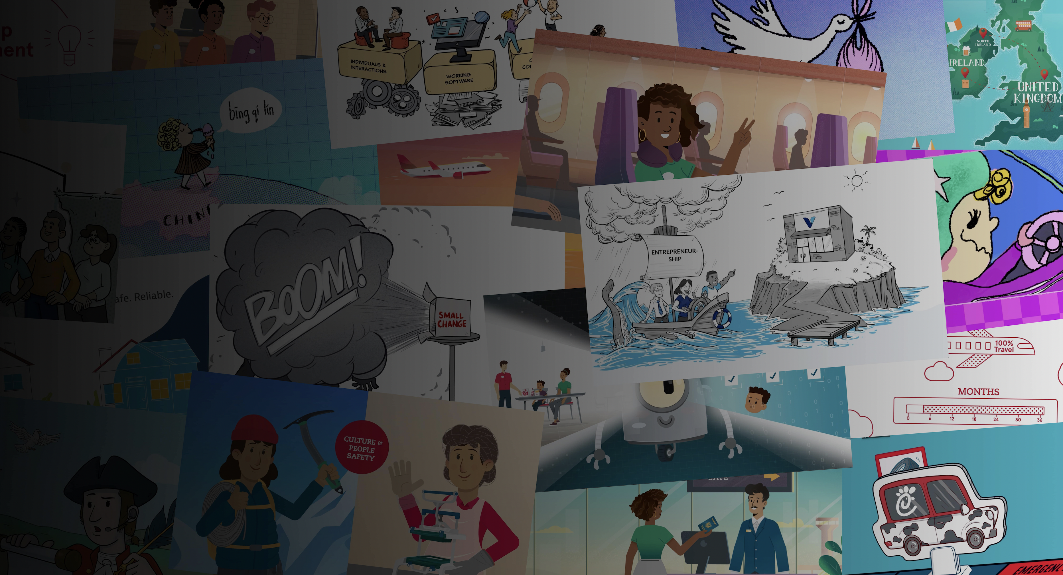 Collage of video animation projects completed by The Sketch Effect